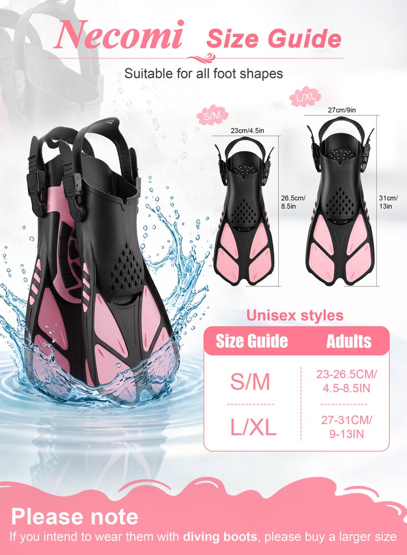 Necomi Snorkelling Fins, Compact, Travel-Friendly Short Fins, Come With a Storage Strap, Adjustable Swimming Fins, Flexible Open-Toe Design, Lightweight Diving Fins, Suitable For Snorkelling And Swimming, Suitable For Adults, Unisex(Pink) - Image 5