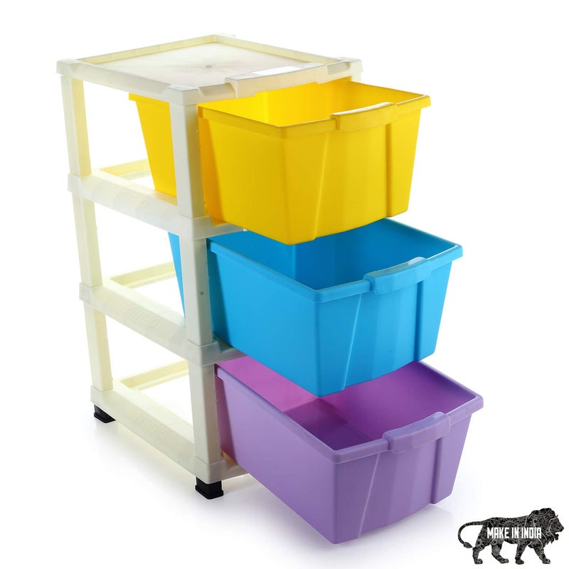 Primelife Plastic Multipurpose Storage Modular Drawer with Large Space and AntiSlip Shoes Multicolour 3 XL Small - Image 1