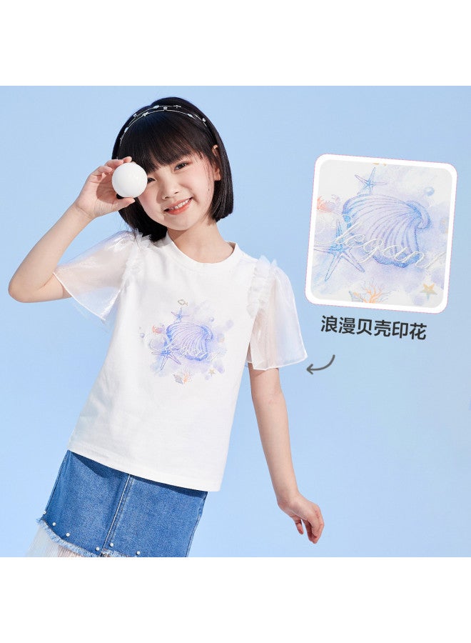 DEESHA 【3d Embroidery Mesh Flutter Sleeve】تي شيرت بأكمام قصيرة للفتيات لفصلي الصيف والخريف - Image 3
