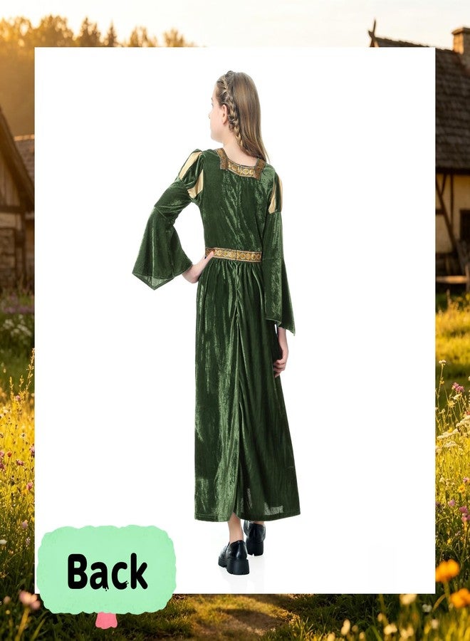AGCOAH Girls Medieval Princess Costume Renaissance Dress Girls Fairy Custom Aurora Costume (Puttee-Dark Green-10-12Y) - Image 4