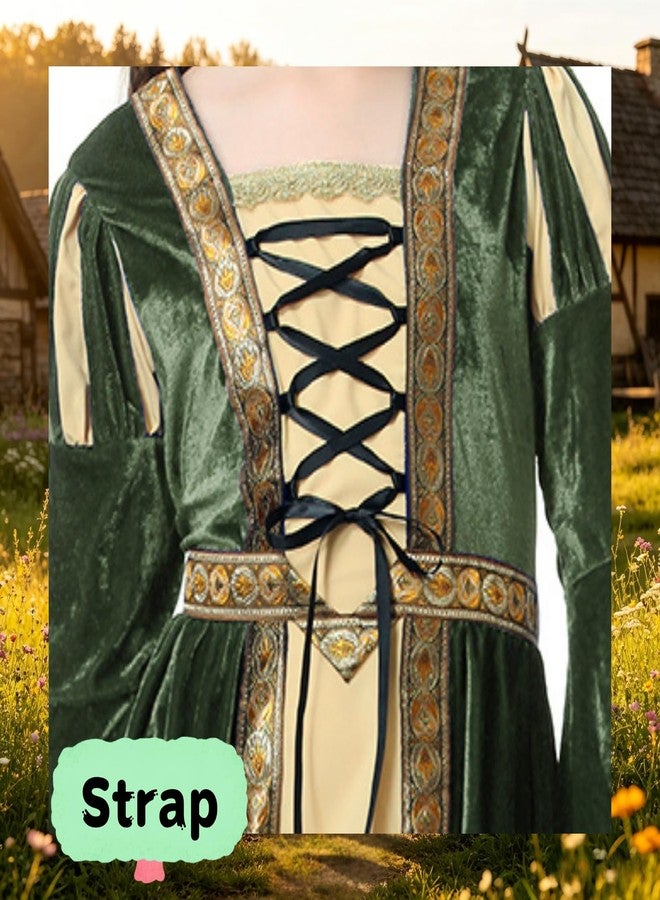 AGCOAH Girls Medieval Princess Costume Renaissance Dress Girls Fairy Custom Aurora Costume (Puttee-Dark Green-10-12Y) - Image 3