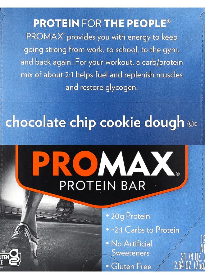 NuGo ProMax Protein Bar Chocolate Chip Cookie Dough 12 Bars 2.64 oz (75 g) Each