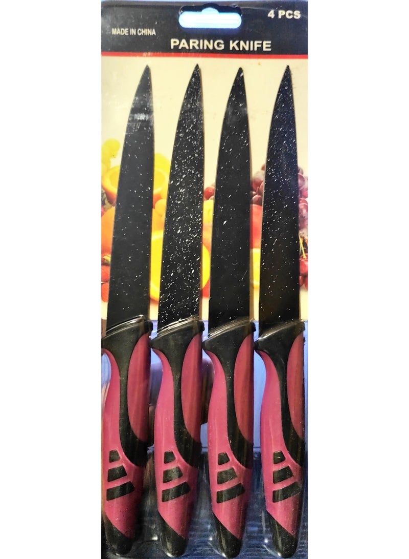 4-Piece Non-Stick Paring Knife Set – Ergonomic Handle – Multipurpose Kitchen Knives 