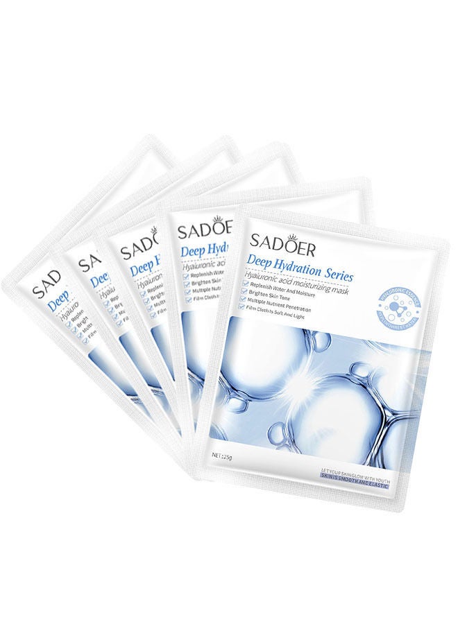 SADOER 5PCS Facial Sheet Mask Organic Face Mask Essence Moisturizing Collection Hydrating Moisturizing Brightening and Soothing (Hyaluronic acid) - Image 1
