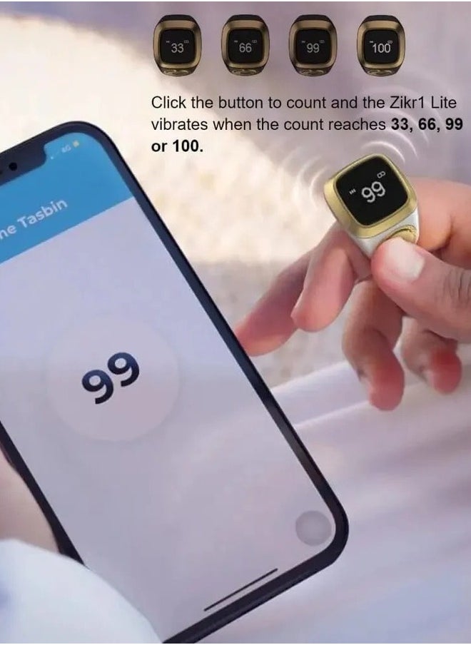 iQIBLA iQIBLA Smart Tasbih Zikr Ring white (18mm) – Waterproof Islamic Prayer Ring with OLED Display, Bluetooth Connectivity, Tasbih Counter, Qibla Direction & Prayer Time Reminders  - Image 5