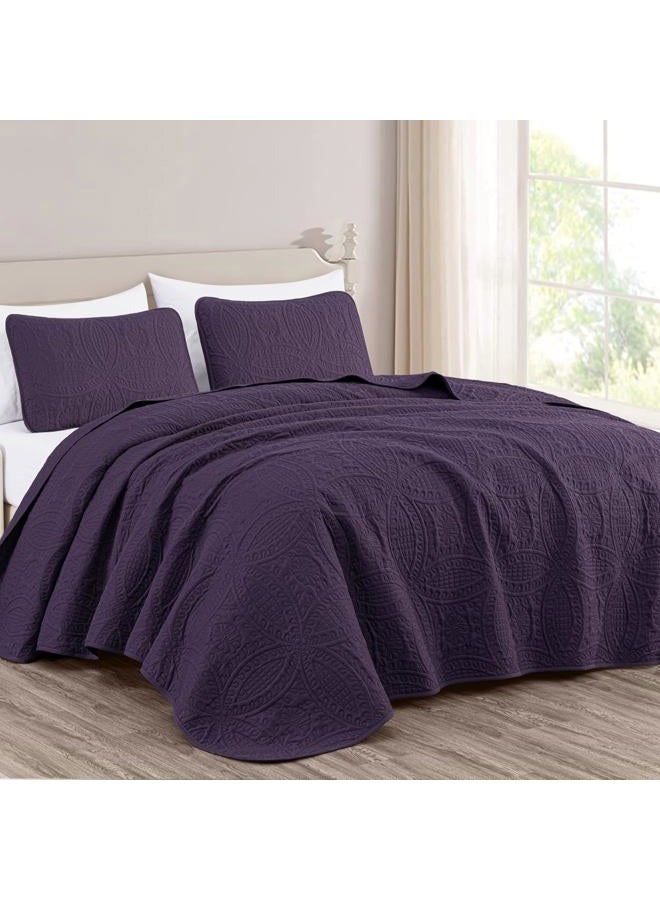 Chezmoi Collection Austin 3-Piece Oversized Bedspread Coverlet Set (King, Purple) - Image 1