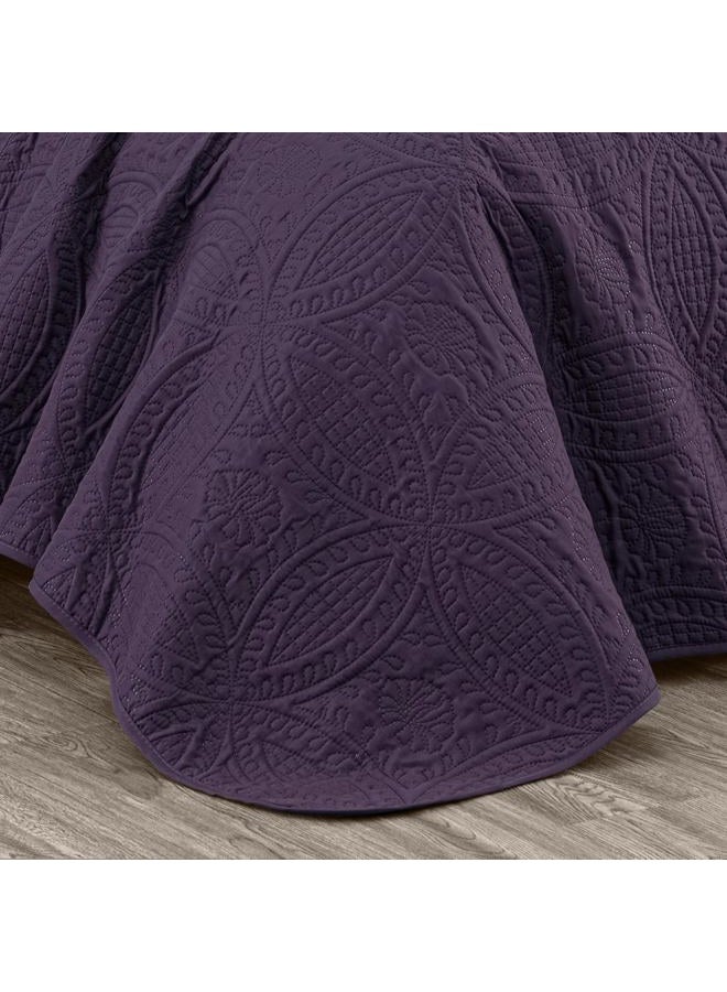 Chezmoi Collection Austin 3-Piece Oversized Bedspread Coverlet Set (King, Purple) - Image 4