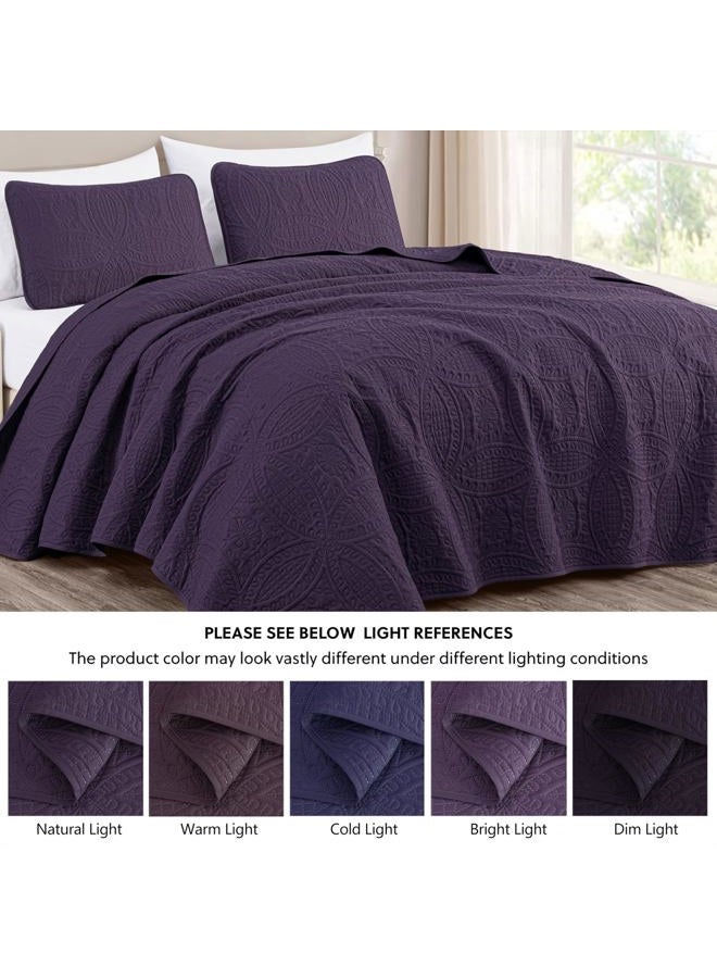 Chezmoi Collection Austin 3-Piece Oversized Bedspread Coverlet Set (King, Purple) - Image 5