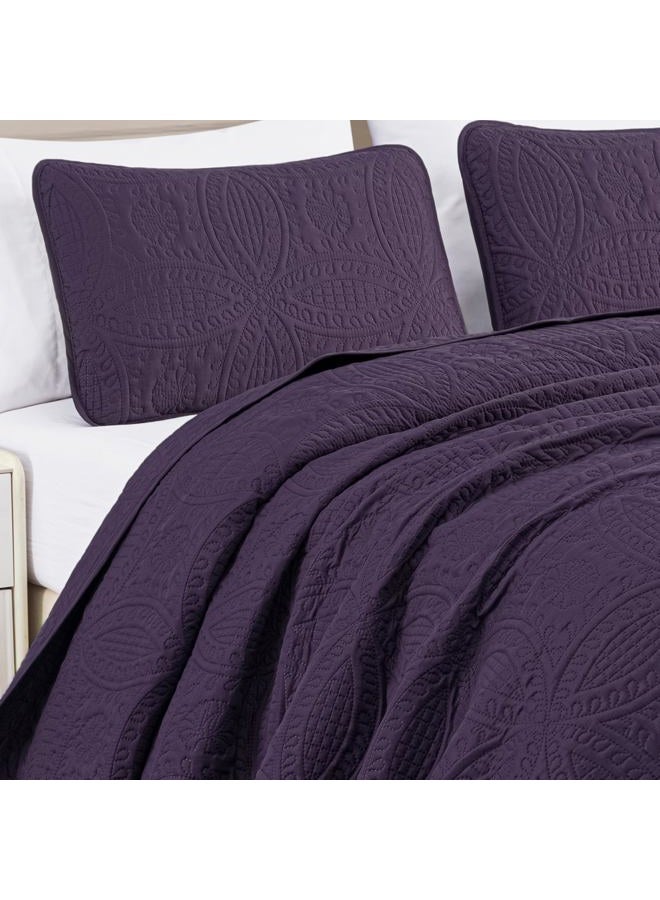 Chezmoi Collection Austin 3-Piece Oversized Bedspread Coverlet Set (King, Purple) - Image 3