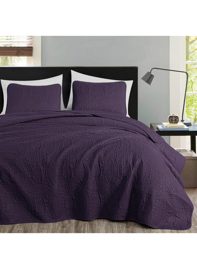 Chezmoi Collection Austin 3-Piece Oversized Bedspread Coverlet Set (King, Purple) - Image 2