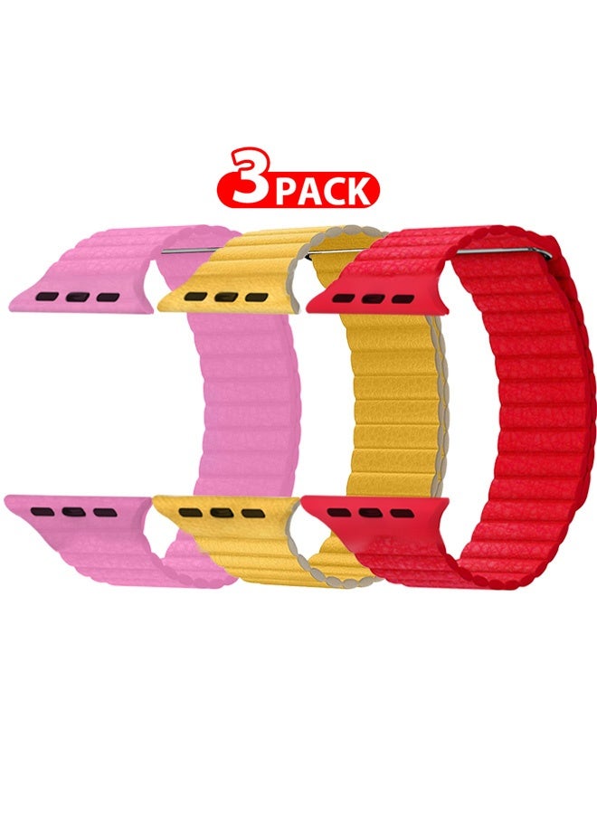 CATANES 3Pieces 49mm 46mm 45mm 44mm Leather Loop Band for Apple Watch Magnetic Watch Strap Wristband - Image 1