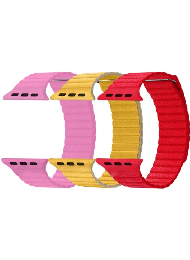CATANES 3Pieces 49mm 46mm 45mm 44mm Leather Loop Band for Apple Watch Magnetic Watch Strap Wristband - Image 2