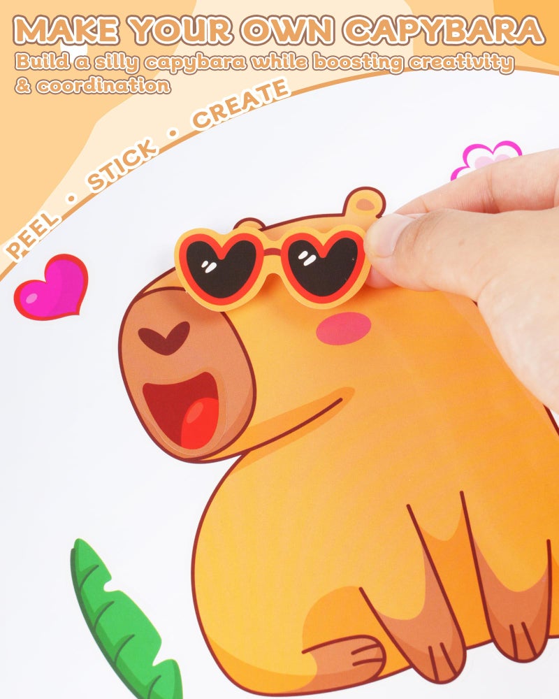 Aowplc Capybara Make-a-Face Stickers, 32 Sheets for Kidsâ€™ Crafts, Fun Capybara Party Favors & Birthday Decorations - Image 3