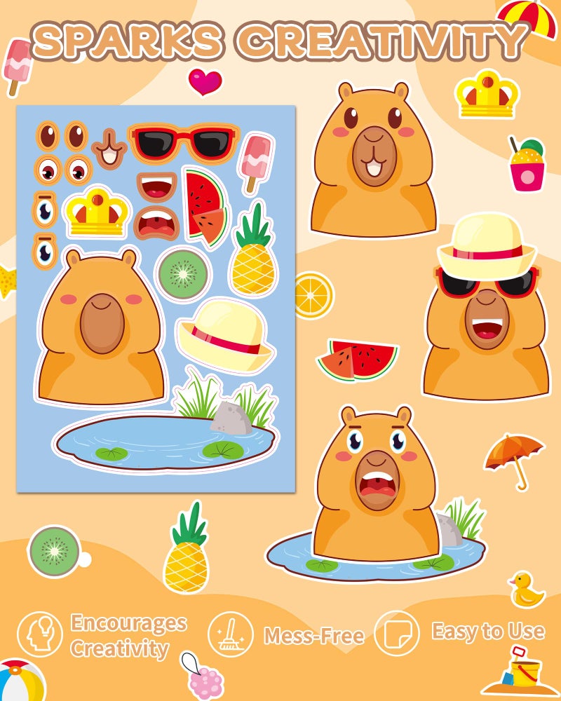 Aowplc Capybara Make-a-Face Stickers, 32 Sheets for Kidsâ€™ Crafts, Fun Capybara Party Favors & Birthday Decorations - Image 4