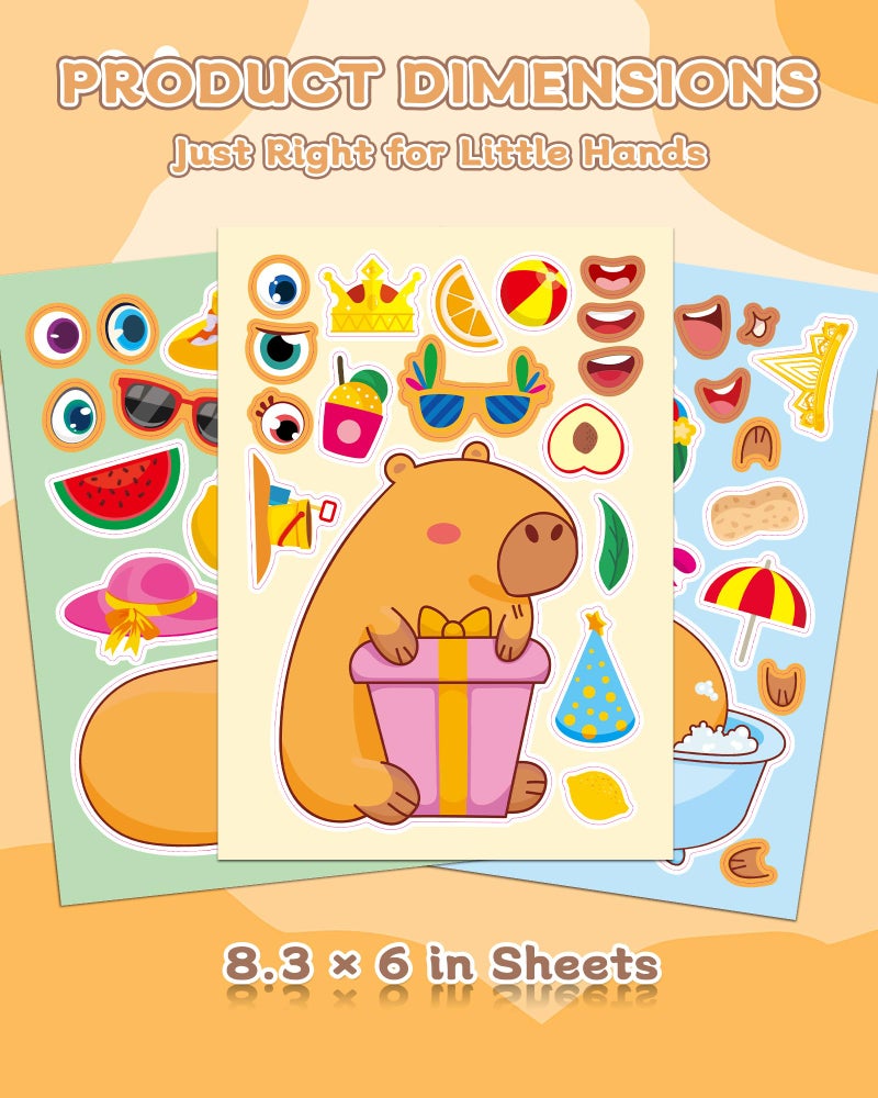 Aowplc Capybara Make-a-Face Stickers, 32 Sheets for Kidsâ€™ Crafts, Fun Capybara Party Favors & Birthday Decorations - Image 5