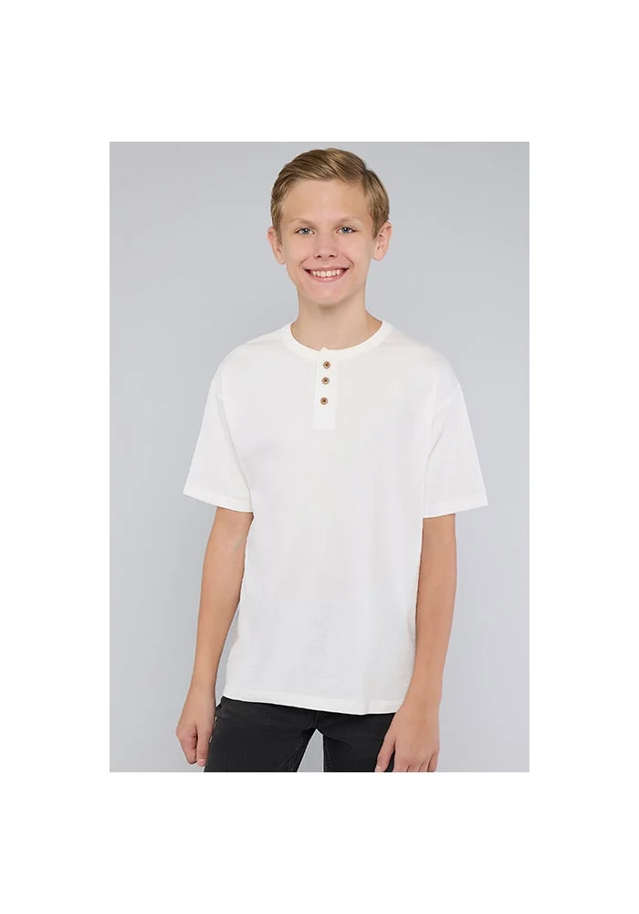أر أند بي Textured T-Shirt with Henley Neck and Short Sleeves