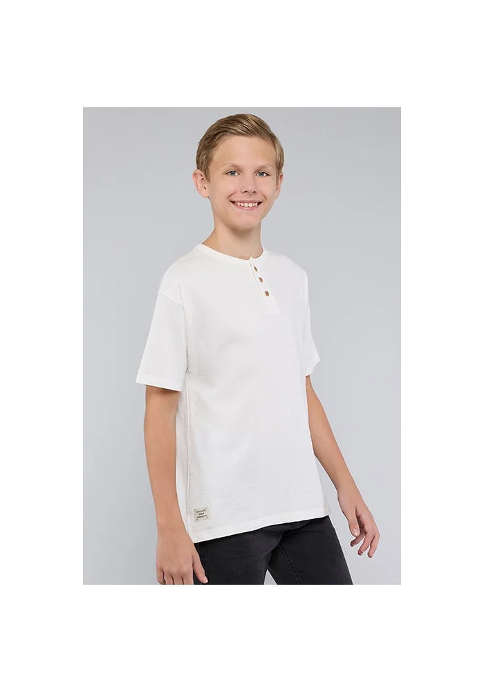 أر أند بي Textured T-Shirt with Henley Neck and Short Sleeves