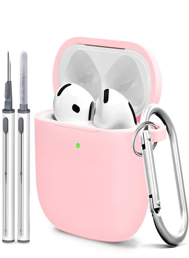 Woyinger for Airpods 4th Case Cover, Come with Cleaner Kit,Soft Skin Silicone Case Cover with Keychain, Full Protective Case for Men and Women, Compatible with AirPods 4th Generation Case(Pink) - Image 1