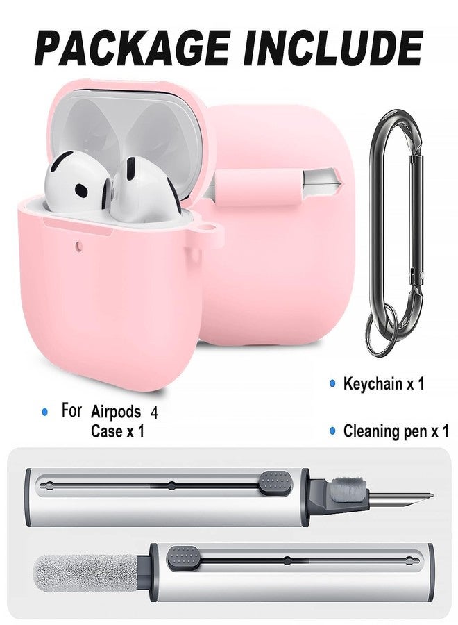 Woyinger for Airpods 4th Case Cover, Come with Cleaner Kit,Soft Skin Silicone Case Cover with Keychain, Full Protective Case for Men and Women, Compatible with AirPods 4th Generation Case(Pink) - Image 2