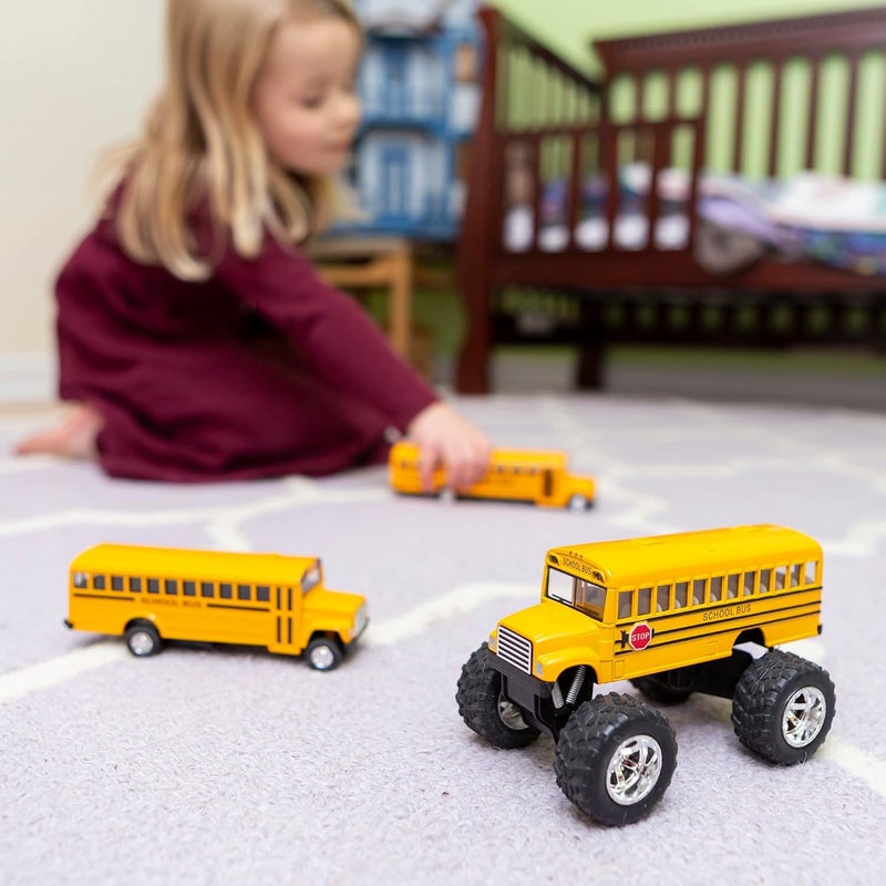 KinsFun 5" Monster School Bus Die Cast Metal Model, Pullback Action Toy Monster Truck - Image 4