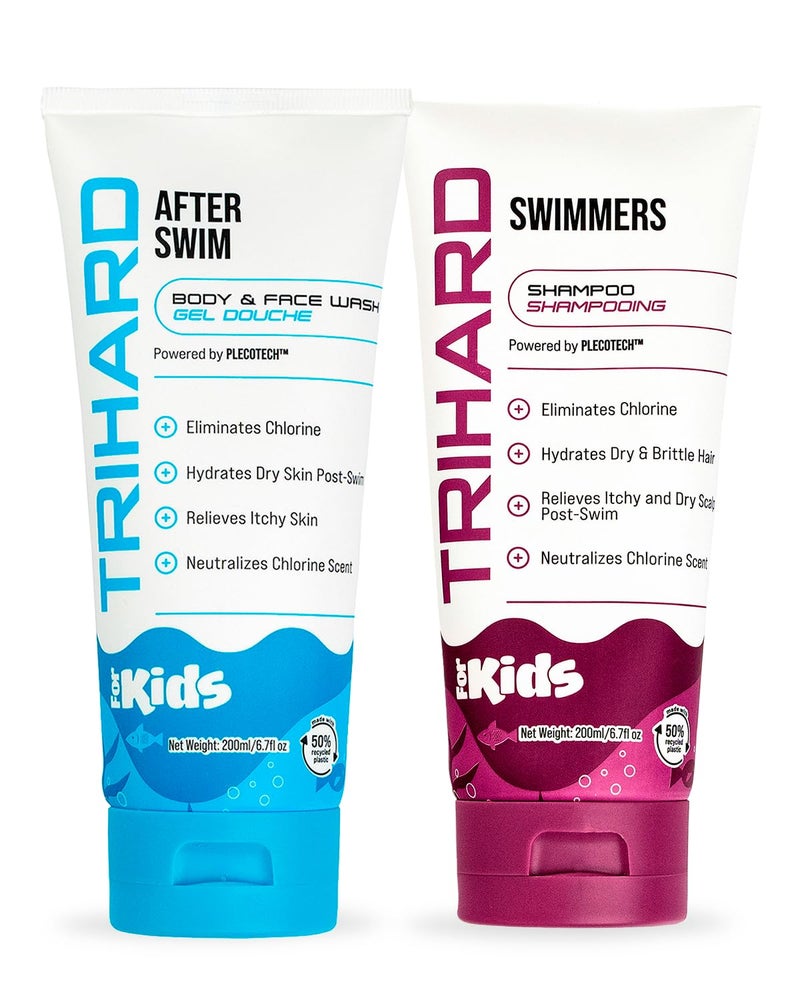 TRIHARD Kids Chlorine Removal Kit, Shampoo, Face and Body Wash Set for Childrenâ€™s Hair and Skin, Gentle Post-Swim Cleanser for Pool & Ocean - Image 1
