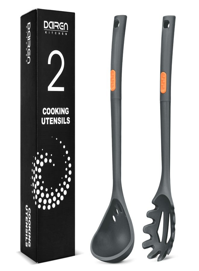 DaiRen Kitchen Silicone Pasta Fork and Ladle Spoon Set, Large Non Stick Kitchen Utensils for Cooking,Stirring,One Piece Serving Spaghetti, Soup, Sauce (GREY) - Image 1