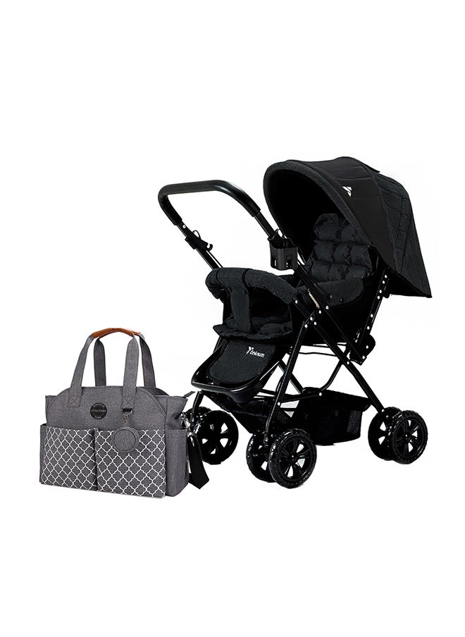 TEKNUM - Reversible Look At Me Stroller - Black With Signature Diaper Bag - Grey - Image 1