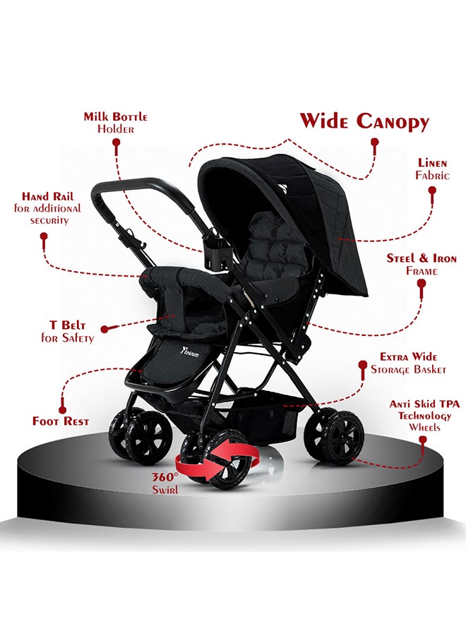 TEKNUM - Reversible Look At Me Stroller - Black With Signature Diaper Bag - Grey - Image 1