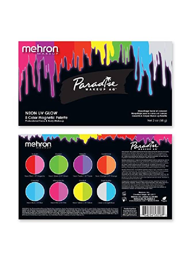 mehron Makeup Paradise Aq Face & Body Paint 8 Color Palette (Neon Uv Glow) Face Body Black Light Makeup Palette Special Effects Uv Glow Rave Accessories Parties Halloween And Cosplay  - Image 4