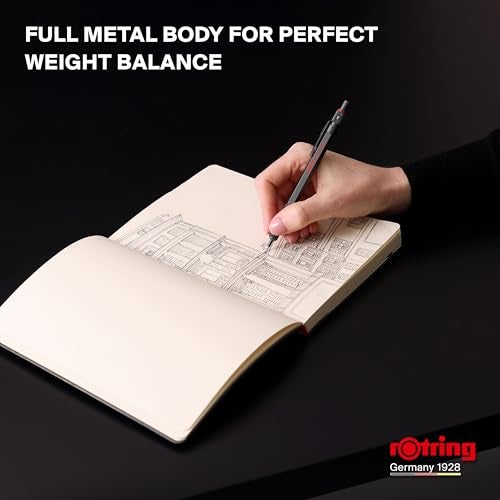Rotring قلم رصاص ميكانيكي روتراينج 600 كامل المعدن 0.7 مم، أسود، للرسم الدقيق القائم على المسطرة - Image 4