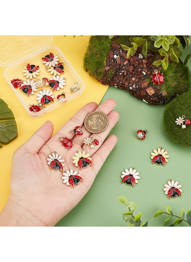 PH PandaHall - 24Pcs Ladybug Charms 6 Style Enamel Ladybug Flower Pendants Red Lady Beetle Pendants Ladybird Rhinestone Charm For Diy Bracelet Necklace Earring Jewelry Making Art Craft Decoration - Image 1