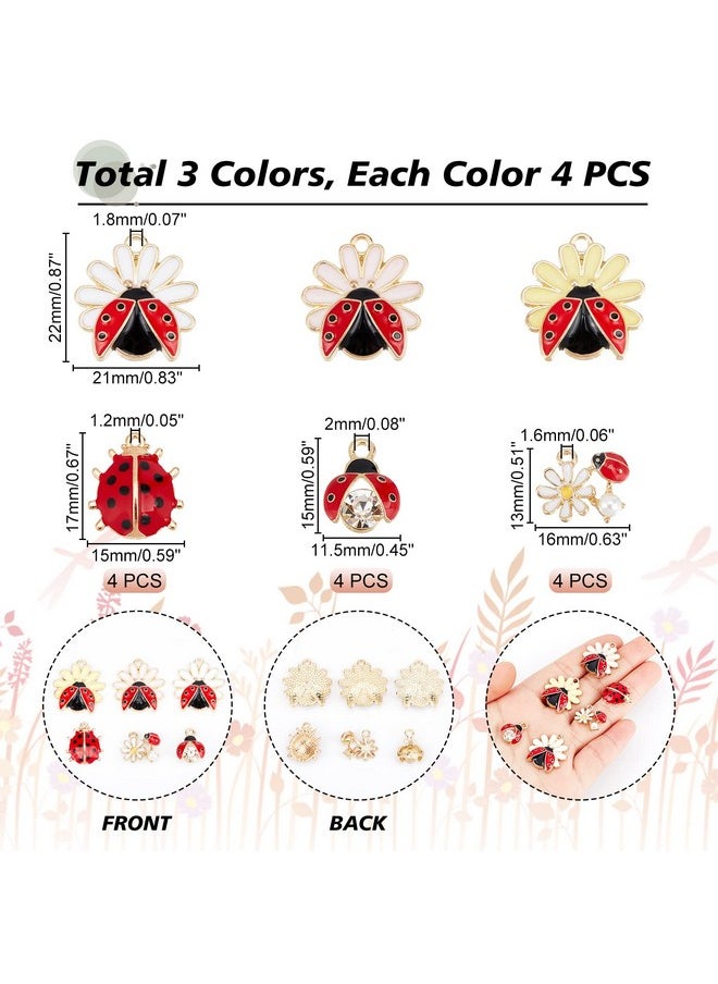 PH PandaHall - 24Pcs Ladybug Charms 6 Style Enamel Ladybug Flower Pendants Red Lady Beetle Pendants Ladybird Rhinestone Charm For Diy Bracelet Necklace Earring Jewelry Making Art Craft Decoration - Image 1