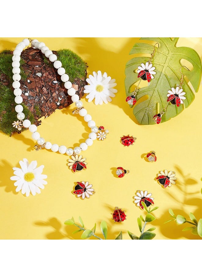 PH PandaHall - 24Pcs Ladybug Charms 6 Style Enamel Ladybug Flower Pendants Red Lady Beetle Pendants Ladybird Rhinestone Charm For Diy Bracelet Necklace Earring Jewelry Making Art Craft Decoration - Image 1