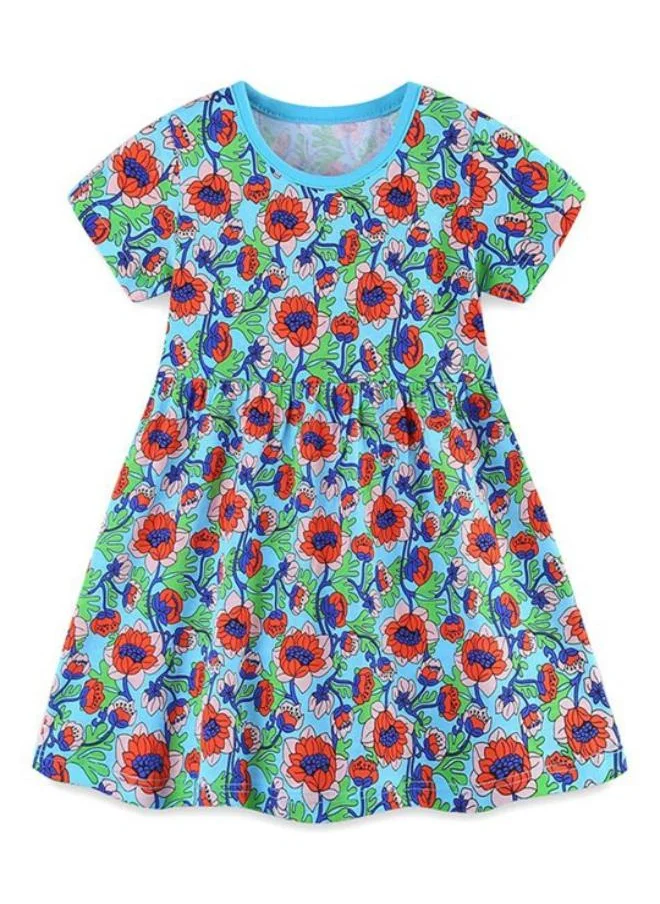يونيكي Green Fit & Flare Crew Neck Floral Dress