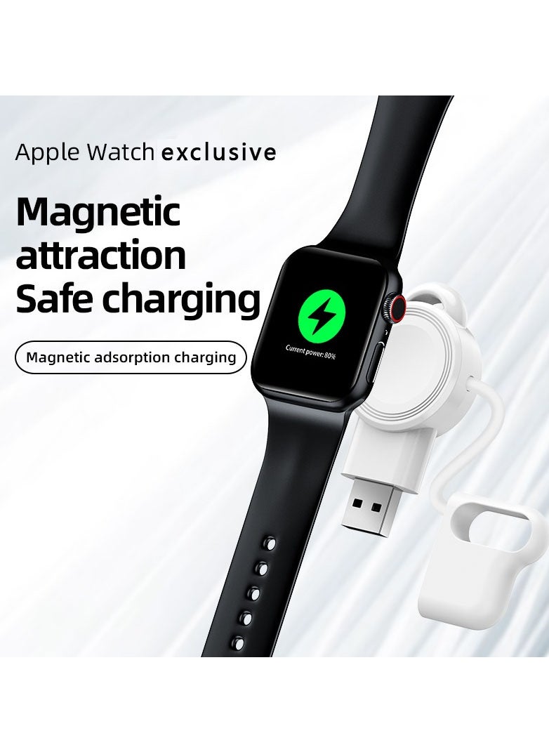 Samu - Charger for Apple Watch Portable iWatch USB Wireless Charger, Travel Cordless Wireless Charger with Light Weight Magnetic Quick Charge for Apple Watch Ultra Series 8 7 SE 6 5 4 3 2 1, White - Image 1