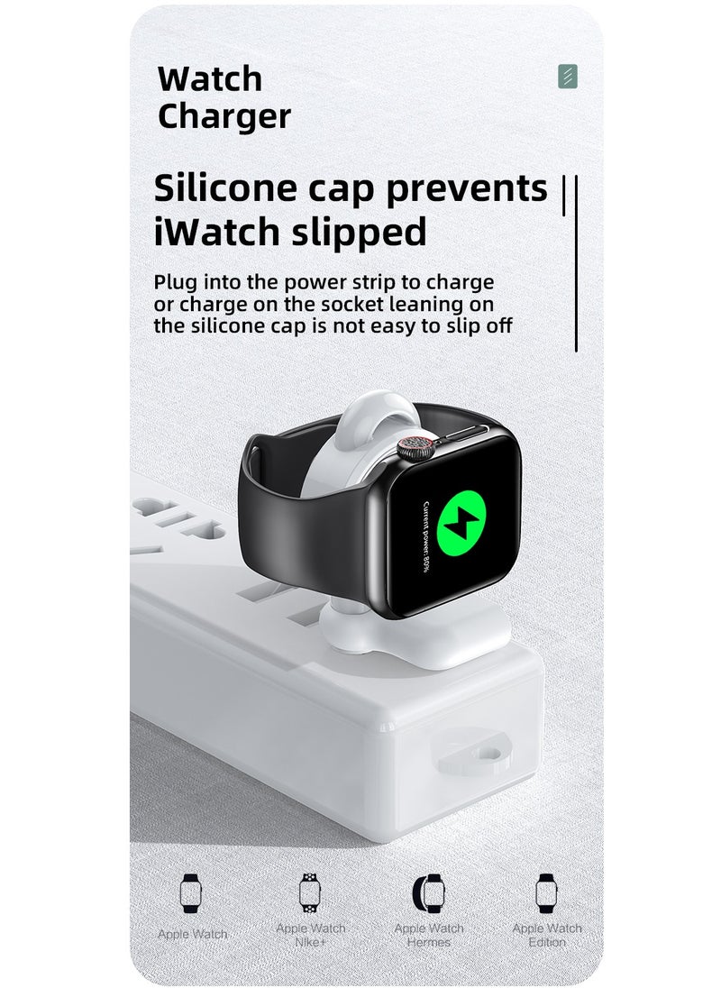 Samu - Charger for Apple Watch Portable iWatch USB Wireless Charger, Travel Cordless Wireless Charger with Light Weight Magnetic Quick Charge for Apple Watch Ultra Series 8 7 SE 6 5 4 3 2 1, White - Image 1