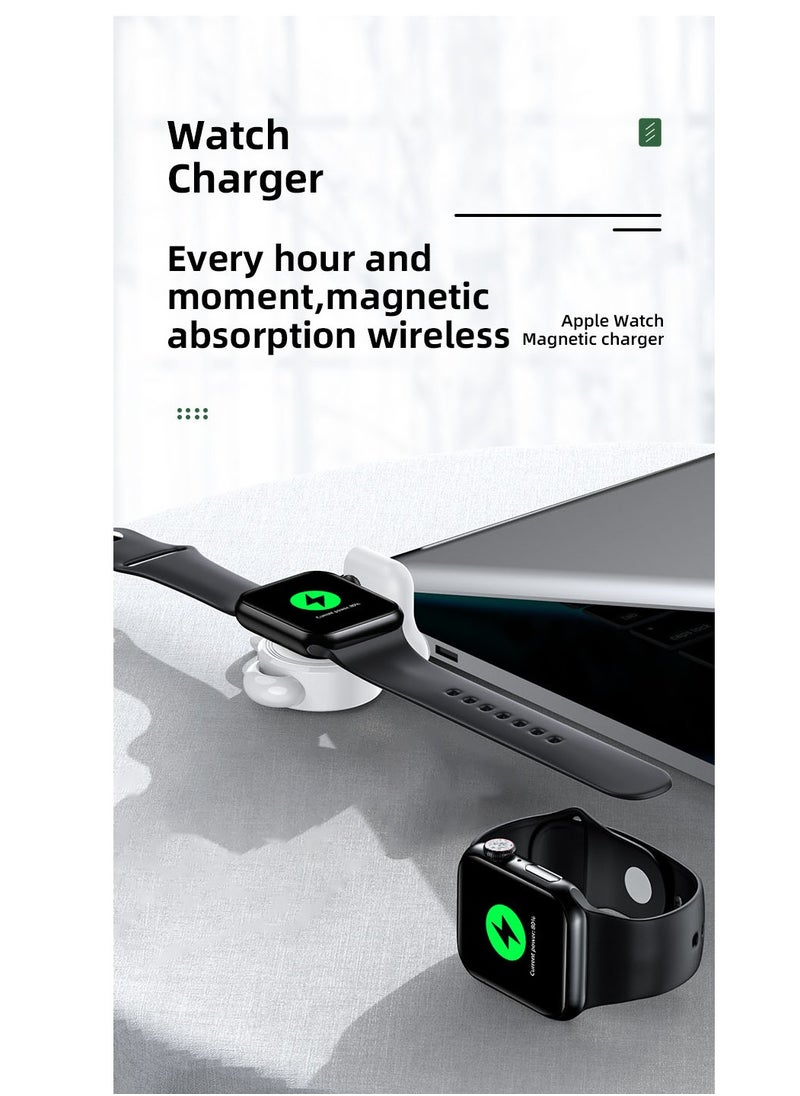 Samu - Charger for Apple Watch Portable iWatch USB Wireless Charger, Travel Cordless Wireless Charger with Light Weight Magnetic Quick Charge for Apple Watch Ultra Series 8 7 SE 6 5 4 3 2 1, White - Image 1