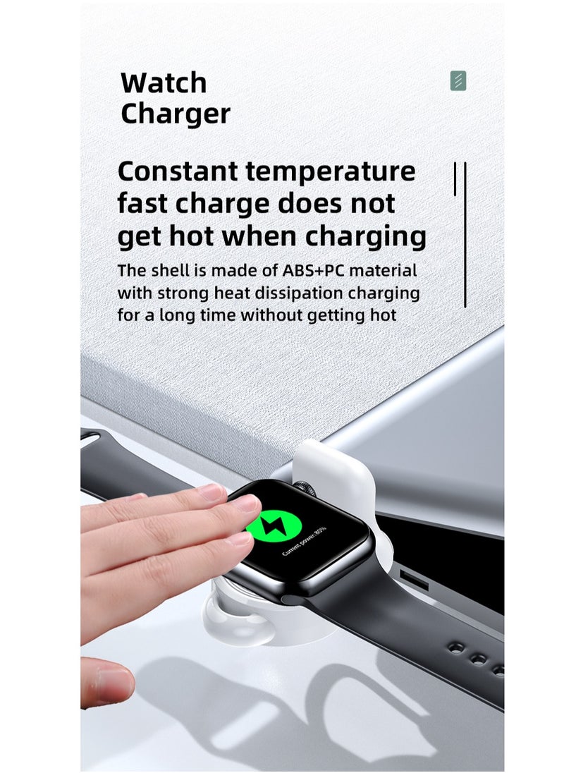 Samu - Charger for Apple Watch Portable iWatch USB Wireless Charger, Travel Cordless Wireless Charger with Light Weight Magnetic Quick Charge for Apple Watch Ultra Series 8 7 SE 6 5 4 3 2 1, White - Image 1