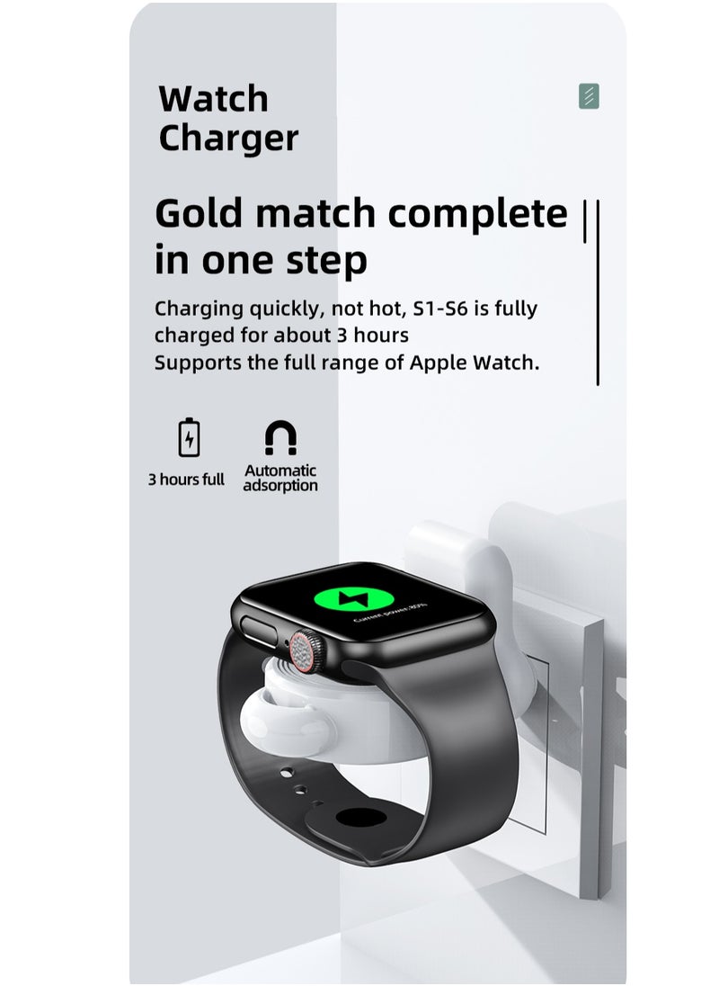 Samu - Charger for Apple Watch Portable iWatch USB Wireless Charger, Travel Cordless Wireless Charger with Light Weight Magnetic Quick Charge for Apple Watch Ultra Series 8 7 SE 6 5 4 3 2 1, White - Image 1