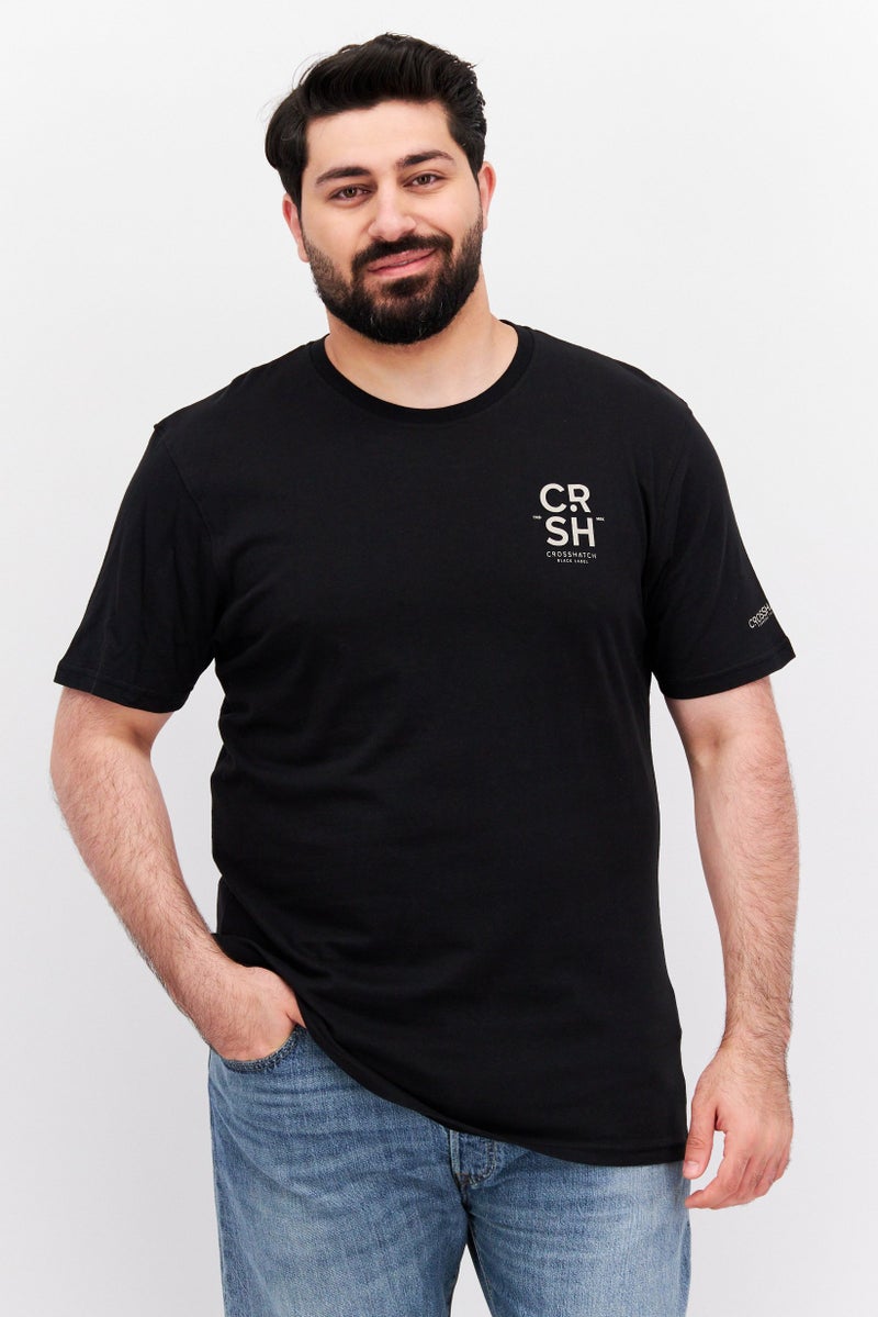CROSSHATCH Men 2 Pieces Round Neck short Sleeves Brand Logo T-shirts, Black - Image 1