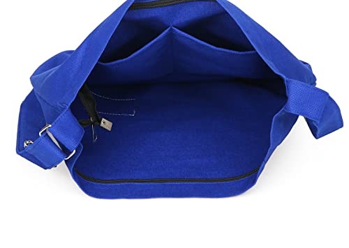 Covelin Women's Retro Large Size Canvas Shoulder Bag Hobo Crossbody Handbag Casual Tote Royal Blue - Image 3