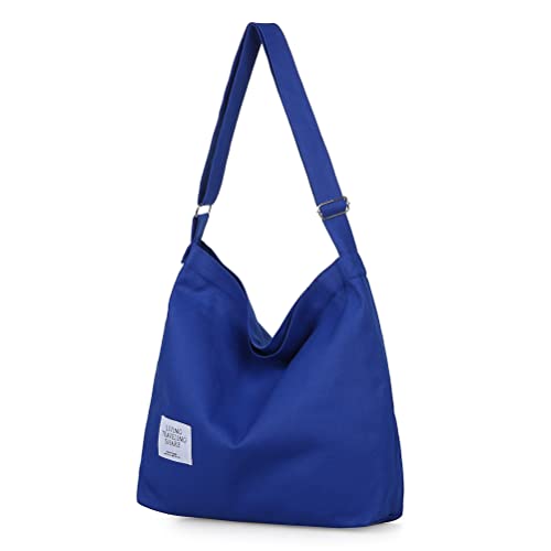 Covelin Women's Retro Large Size Canvas Shoulder Bag Hobo Crossbody Handbag Casual Tote Royal Blue - Image 1