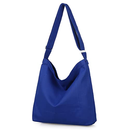 Covelin Women's Retro Large Size Canvas Shoulder Bag Hobo Crossbody Handbag Casual Tote Royal Blue - Image 5