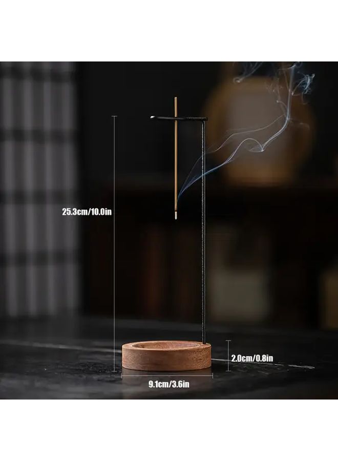 1pc Elegant Inverted Sandalwood Agarwood Incense Holder Natural Wood Battery Free Design For Zen Meditation Home Decor Traditional Incense Rituals - Image 3