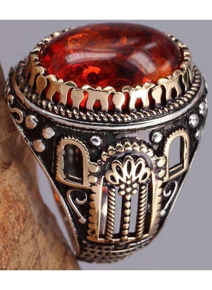 Mark Fairwhale New Retro Men's Electroplated Dual Tone Inlaid Turquoise Ring 