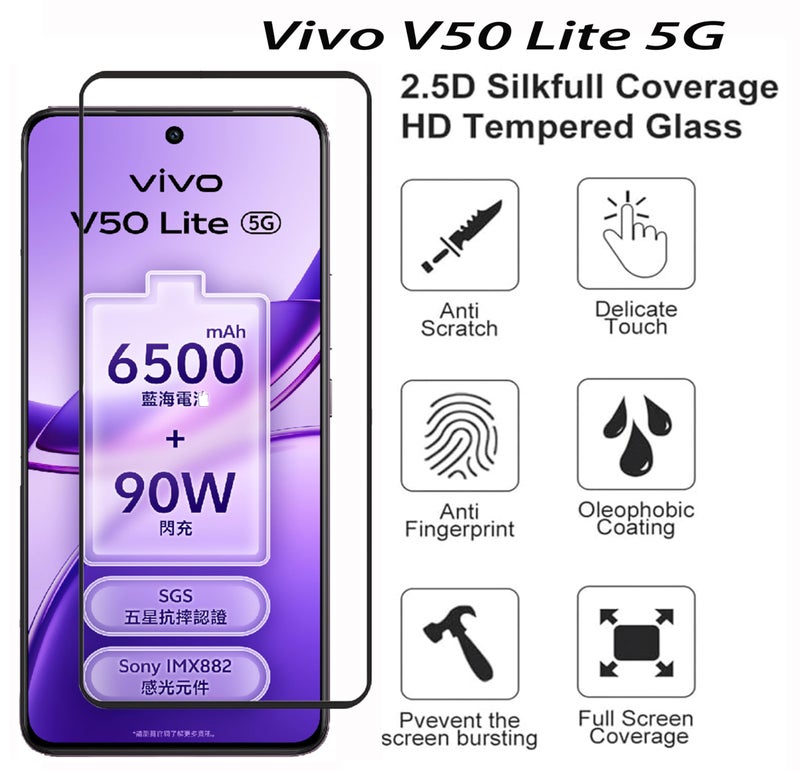 FabeKee Tempered Glass Screen Protector Compatible with vivo V50 Lite 5G Black Cellphone With Edge To Edge Coverage And Easy Installation Kit - Image 3