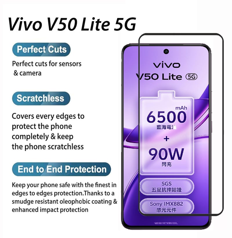FabeKee Tempered Glass Screen Protector Compatible with vivo V50 Lite 5G Black Cellphone With Edge To Edge Coverage And Easy Installation Kit - Image 2