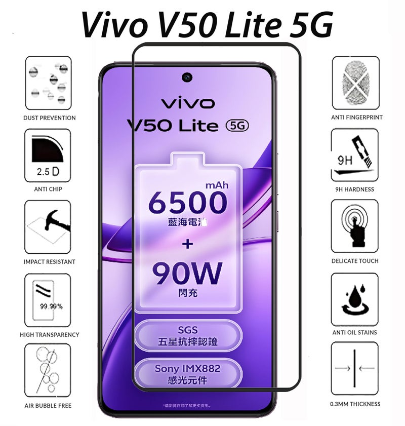 FabeKee Tempered Glass Screen Protector Compatible with vivo V50 Lite 5G Black Cellphone With Edge To Edge Coverage And Easy Installation Kit - Image 4