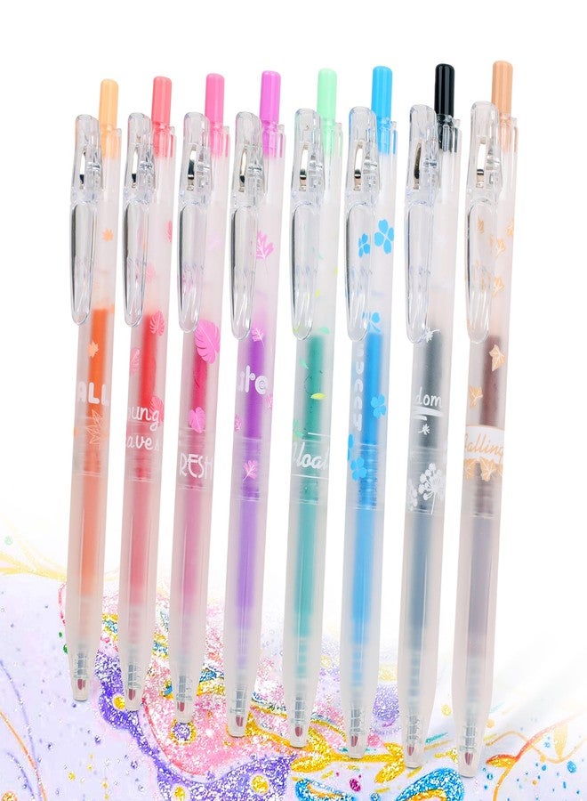 HANKU Glitter Pens, 8 Colors Glitter Gel Pens, 0.7mm Fine Tip Retractable Colored Sparkle Pens for Adults Journaling Coloring - Image 1
