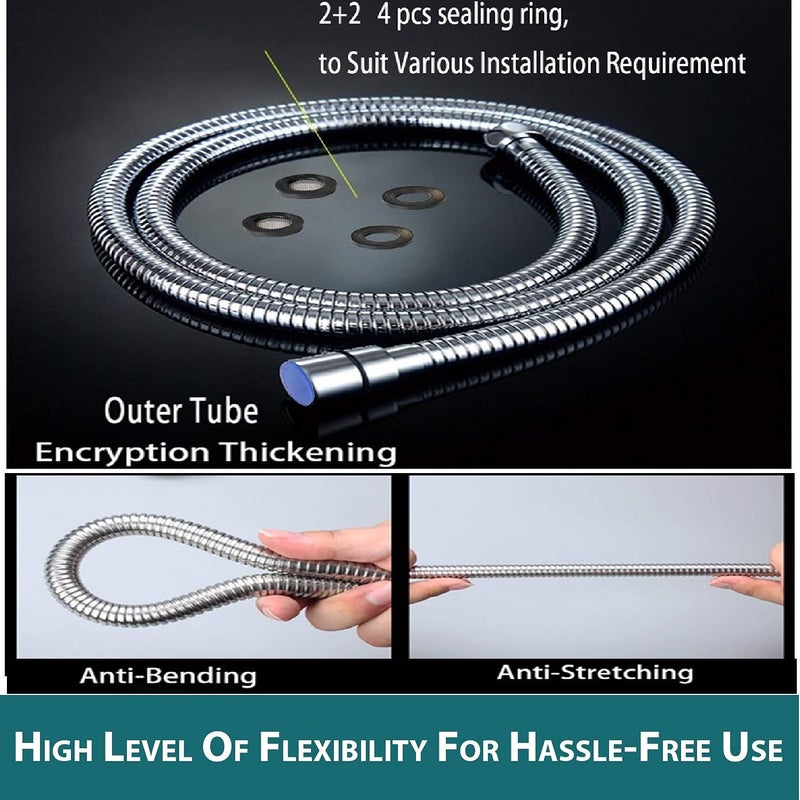 JAGGER (1 متر) خرطوم دش مرن مزدوج القفل من الفولاذ المقاوم للصدأ، خرطوم دش يدوي، أنبوب دش، أنبوب صنبور للمرحاض، أنبوب مرن، أنبوب صنبور صحي للحمام (عبوة من 1) - Image 2